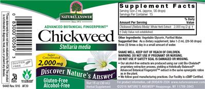 Photo of the Nature's Answer Chickweed 2,000 mg Alcohol-Free label