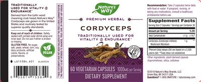 Photo of the Nature's Way Cordyceps 1000 mg label