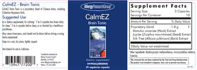 Photo of the Allergy Research Group CalmEZ Brain Tonic label
