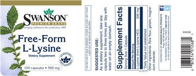 Photo of the Swanson Premium Brand Free-Form L-Lysine 500 mg label