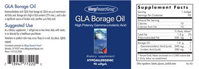 Photo of the Allergy Research Group GLA Borage Oil label