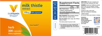 Photo of the The Vitamin Shoppe Milk Thistle Extract 175 mg label