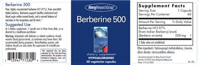 Photo of the Allergy Research Group Berberine 500 label