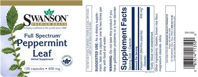 Photo of the Swanson Premium Brand Full Spectrum Peppermint Leaf 400 mg label