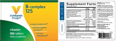 Photo of the The Vitamin Shoppe B-Complex 125 label