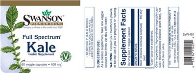 Photo of the Swanson Premium Brand Full Spectrum Kale 400 mg label