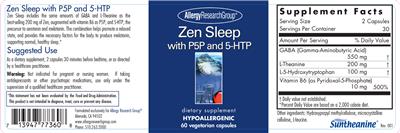 Photo of the Allergy Research Group Zen Sleep with P5P and 5-HTP label