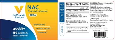 Photo of the The Vitamin Shoppe NAC 600 mg label