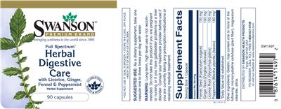 Photo of the Swanson Premium Brand Full Spectrum Herbal Digestive Care with Licorice, Ginger, Fennel & Peppermint label