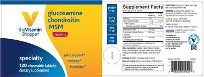 Photo of the The Vitamin Shoppe Glucosamine Chondroitin MSM Raspberry label
