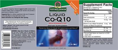 Photo of the Nature's Answer Liquid Co-Q10 Natural Tangerine Flavored label