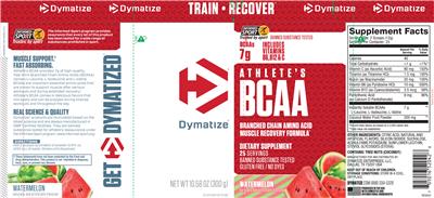 Photo of the Dymatize Athlete's BCAA Watermelon label
