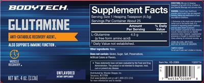 Photo of the BodyTech Glutamine Unflavored label