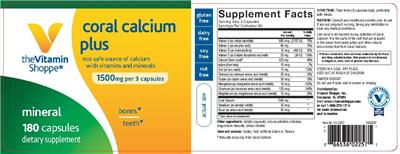 Photo of the The Vitamin Shoppe Coral Calcium Plus 1500 mg label