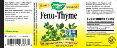 Photo of the Nature's Way Fenu-Thyme 450 mg label