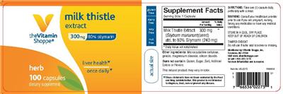 Photo of the The Vitamin Shoppe Milk Thistle Extract 300 mg label