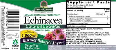 Photo of the Nature's Answer Echinacea 1,000 mg Grape Flavor Alcohol-Free label
