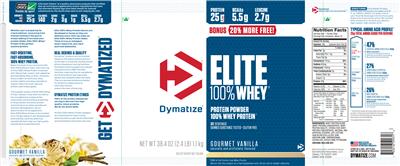 Photo of the Dymatize Elite 100% Whey Gourmet Vanilla label