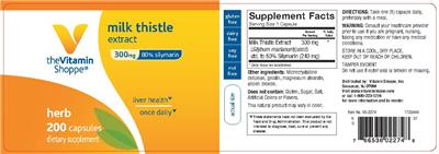 Photo of the The Vitamin Shoppe Milk Thistle Extract 300 mg label