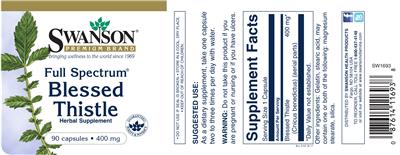 Photo of the Swanson Premium Brand Full Spectrum Blessed Thistle 400 mg label