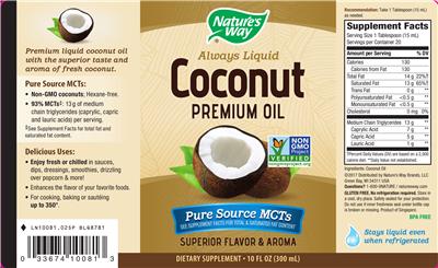 Photo of the Nature's Way Coconut Premium Oil label