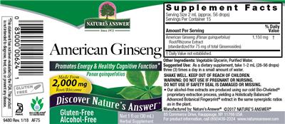 Photo of the Nature's Answer American Ginseng Alcohol-Free label