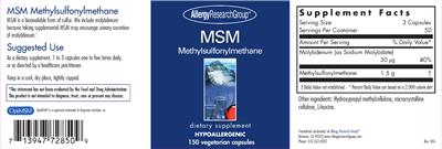 Photo of the Allergy Research Group MSM Methylsulfonylmethane label