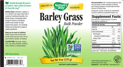 Photo of the Nature's Way Barley Grass Bulk Powder label