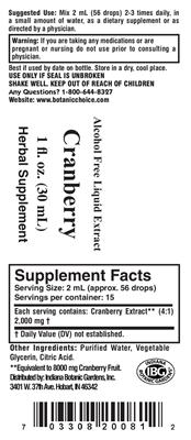 Photo of the Indiana Botanic Gardens Cranberry label