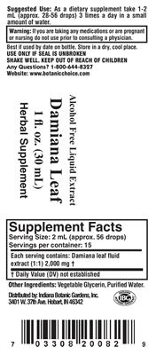 Photo of the Indiana Botanic Gardens Damiana Leaf label