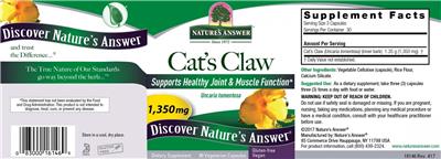 Photo of the Nature's Answer Cat's Claw 1,350 mg label