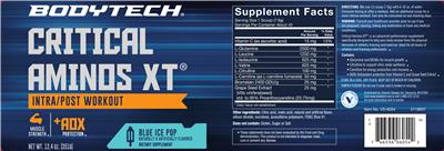 Photo of the BodyTech Critical Aminos XT Blue Ice Pop label