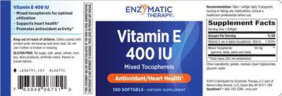 Photo of the Enzymatic Therapy Vitamin E 400 IU label
