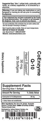 Photo of the Indiana Botanic Gardens CoEnzyme Q-10 30 mg label