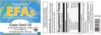 Photo of the Swanson EFAs Grape Seed Oil 500 mg label