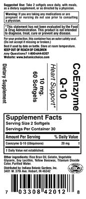 Photo of the Indiana Botanic Gardens CoEnzyme Q-10 label