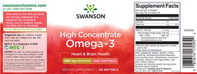 Photo of the Swanson High Concentrate Omega-3 label