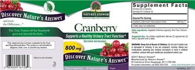 Photo of the Nature's Answer Cranberry 800 mg label