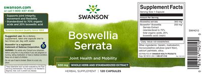 Photo of the Swanson Boswellia Serrata 500 mg label