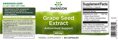 Photo of the Swanson Grape Seed Extract 200 mg label