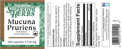 Photo of the Swanson Superior Herbs Mucuna Pruriens 350 mg label