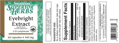 Photo of the Swanson Superior Herbs Eyebright Extract 400 mg label