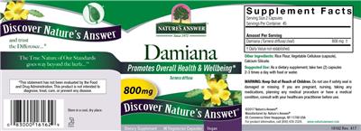 Photo of the Nature's Answer Damiana 800 mg label