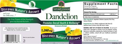 Photo of the Nature's Answer Dandelion 1,260 mg label