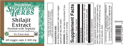 Photo of the Swanson Superior Herbs Shilajit Extract 400 mg label