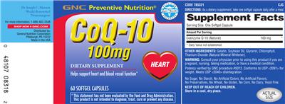 Photo of the GNC Preventive Nutrition CoQ-10 100 mg label