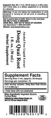 Photo of the Indiana Botanic Gardens Dong Quai Root label