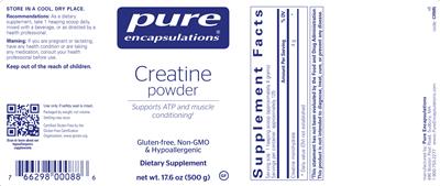 Product label for Creatine Powder