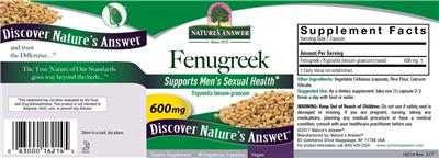 Photo of the Nature's Answer Fenugreek 600 mg label