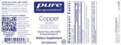 Photo of the Pure Encapsulations Copper (Citrate) label